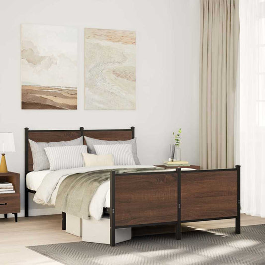 Metal Bed Frame without Mattress Brown Oak 120x200 cm