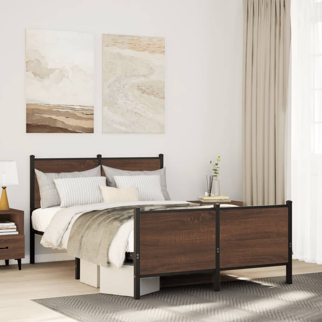Metal Bed Frame without Mattress Brown Oak 137x190 cm