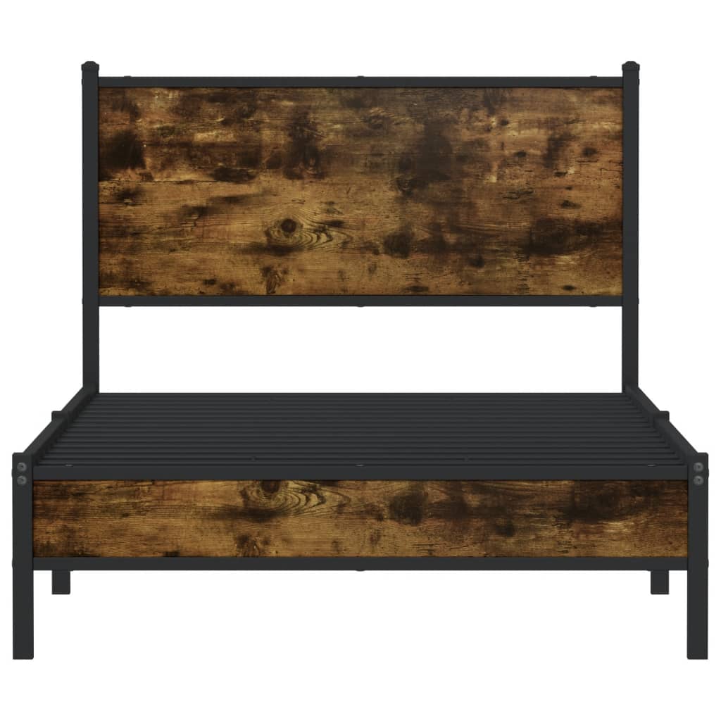 Metal Bed Frame without Mattress Smoked Oak 107x203 cm