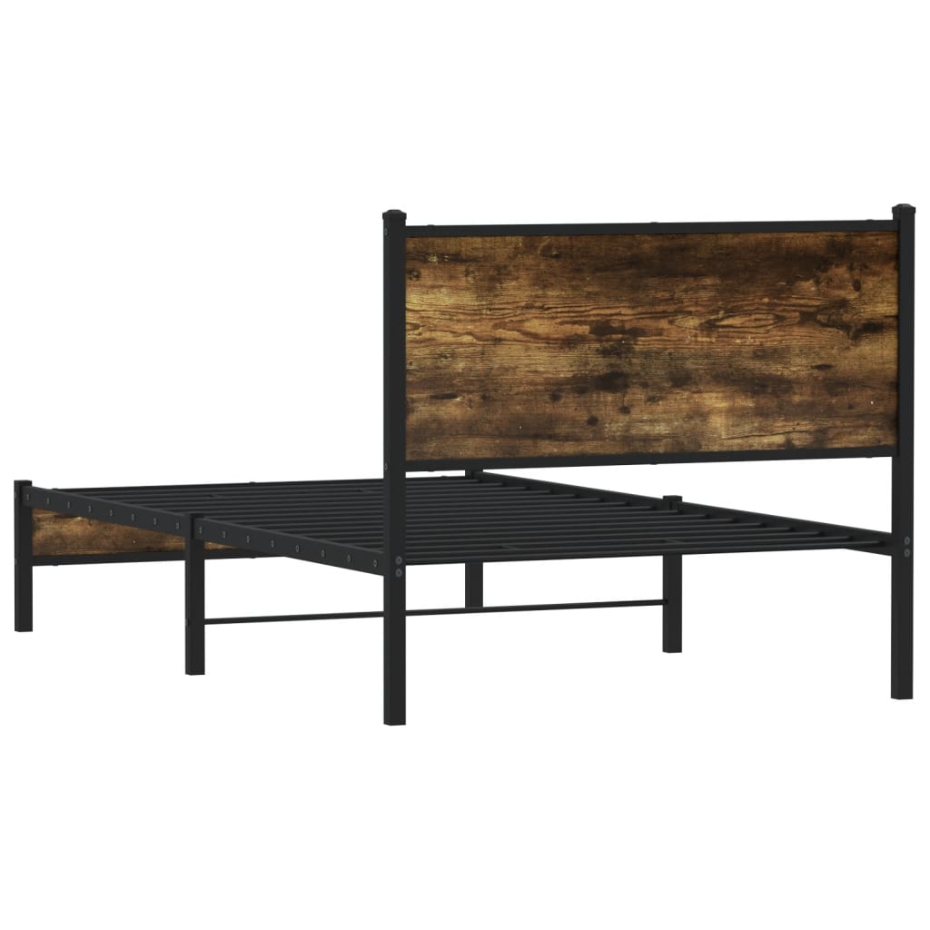 Metal Bed Frame without Mattress Smoked Oak 107x203 cm