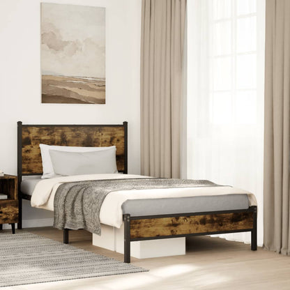 Metal Bed Frame without Mattress Smoked Oak 107x203 cm
