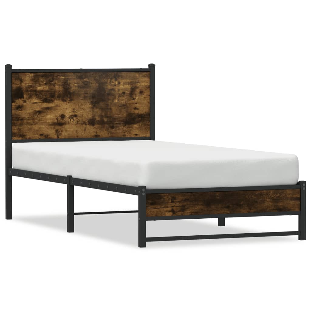 Metal Bed Frame without Mattress Smoked Oak 80x200 cm