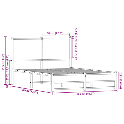 Metal Bed Frame without Mattress Smoked Oak 120x190 cm Small Double