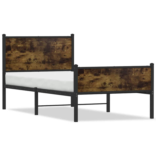 Metal Bed Frame without Mattress Smoked Oak 75x190 cm Small Single