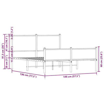 Metal Bed Frame without Mattress Smoked Oak 140x190 cm