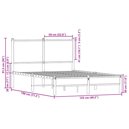 Metal Bed Frame without Mattress Sonoma Oak 120x190 cm Small Double