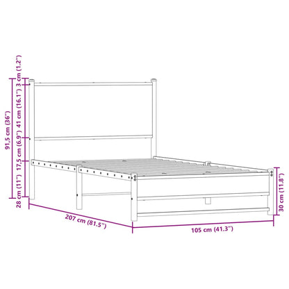 Metal Bed Frame without Mattress Sonoma Oak 100x200 cm