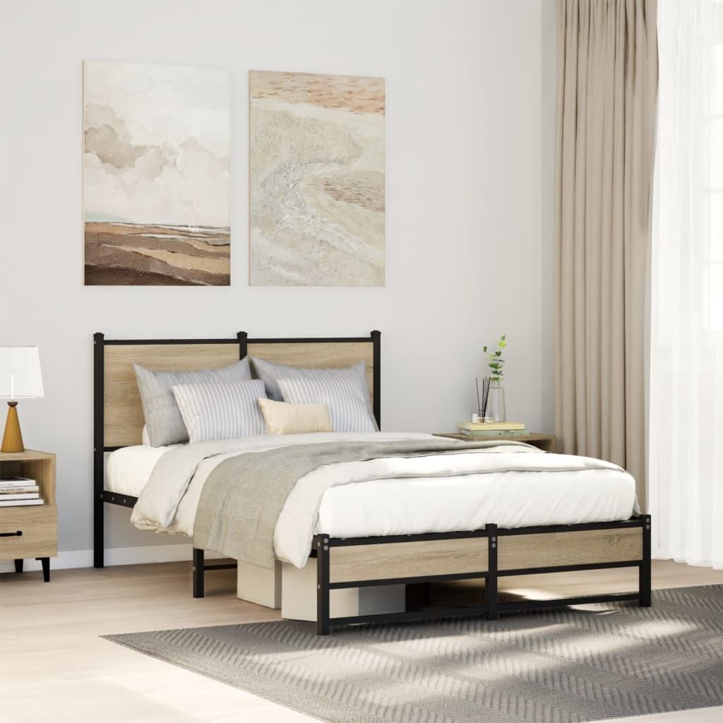 Metal Bed Frame without Mattress Sonoma Oak 120x190 cm Small Double