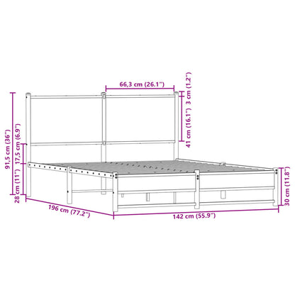 Metal Bed Frame without Mattress Sonoma Oak 137x190 cm
