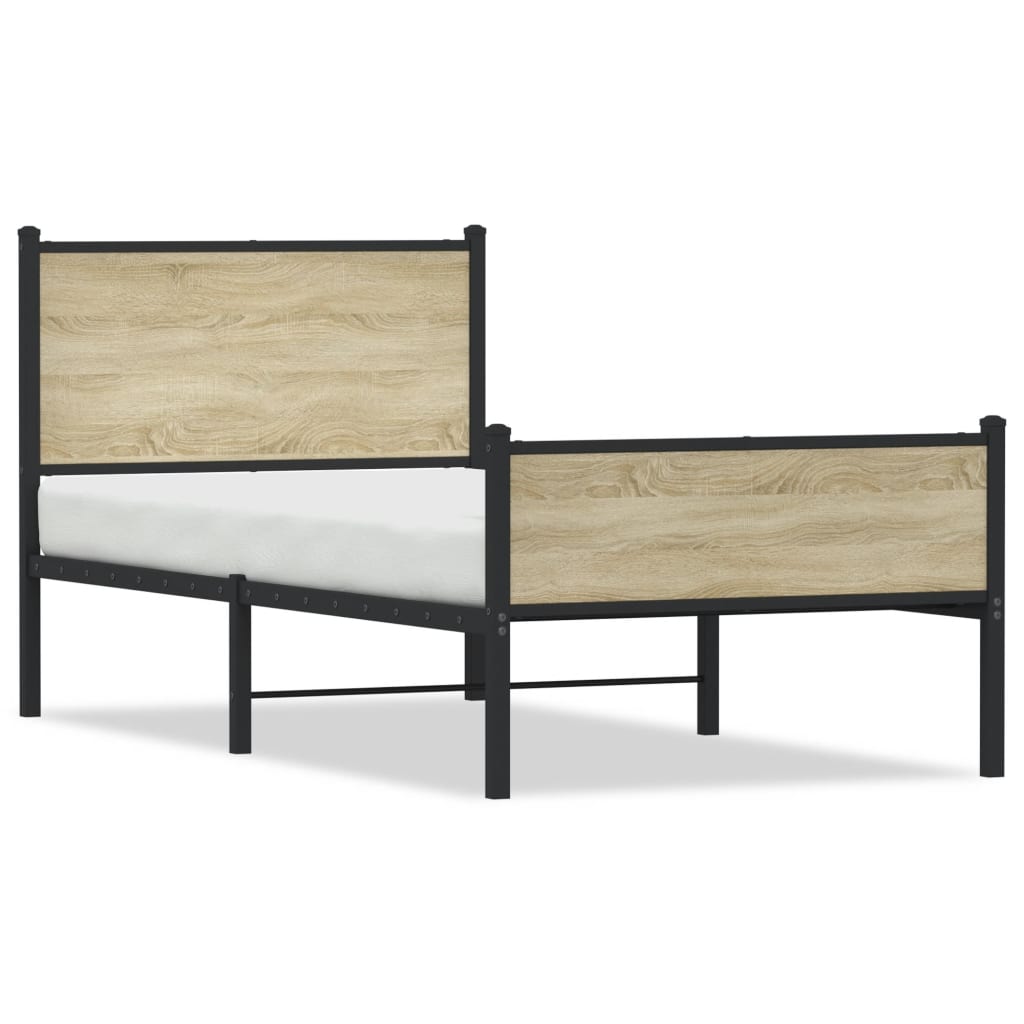 Metal Bed Frame without Mattress Sonoma Oak 107x203 cm