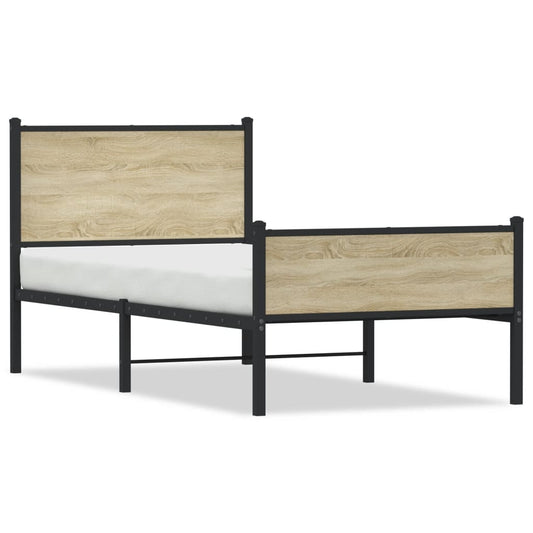 Metal Bed Frame without Mattress Sonoma Oak 107x203 cm