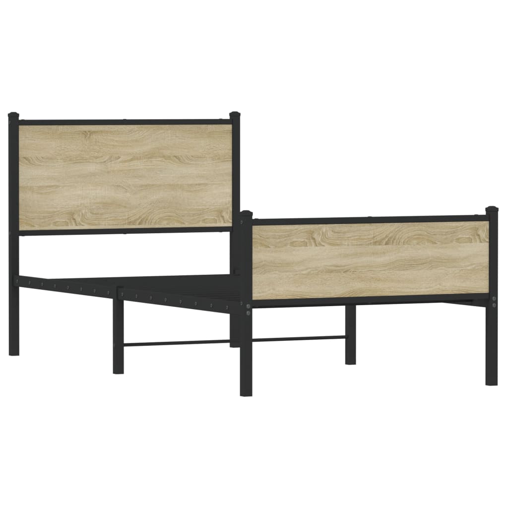 Metal Bed Frame without Mattress Sonoma Oak 107x203 cm