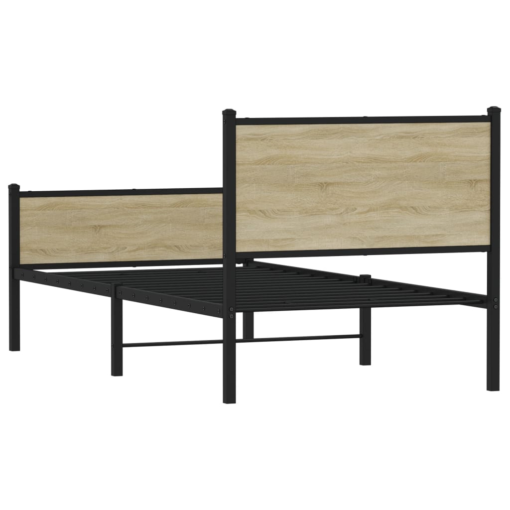 Metal Bed Frame without Mattress Sonoma Oak 107x203 cm