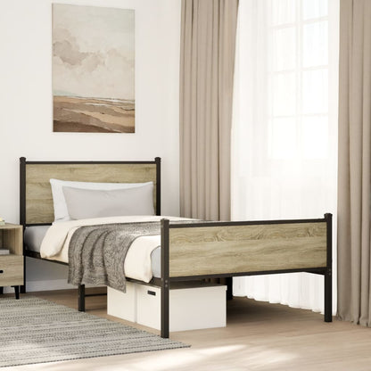 Metal Bed Frame without Mattress Sonoma Oak 107x203 cm