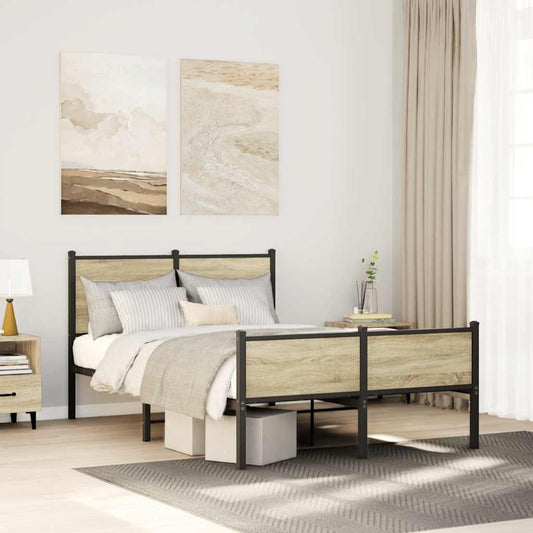 Metal Bed Frame without Mattress Sonoma Oak 120x200 cm