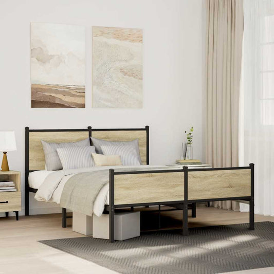 Metal Bed Frame without Mattress Sonoma Oak 140x190 cm
