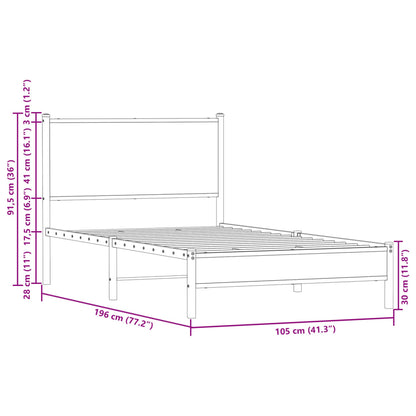 Metal Bed Frame without Mattress Brown Oak 100x190 cm
