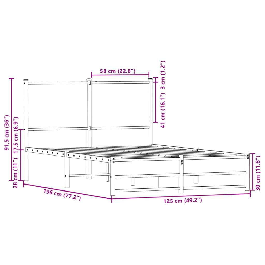 Metal Bed Frame without Mattress Brown Oak 120x190 cm Small Double