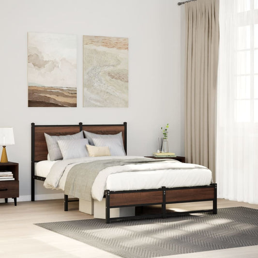Metal Bed Frame without Mattress Brown Oak 120x200 cm