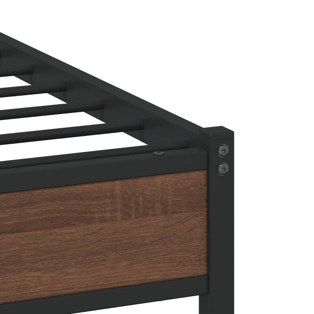 Metal Bed Frame without Mattress Brown Oak 137x190 cm