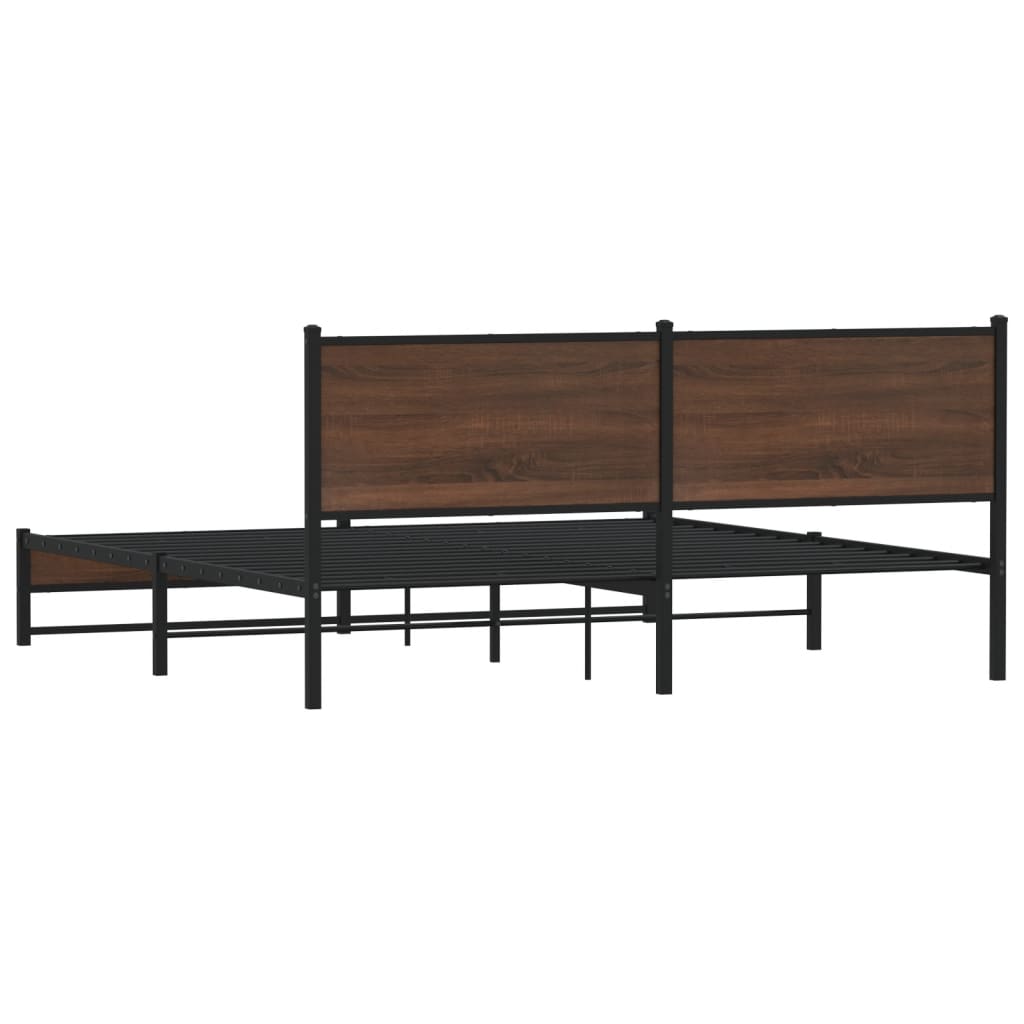 Metal Bed Frame without Mattress Brown Oak 160x200 cm