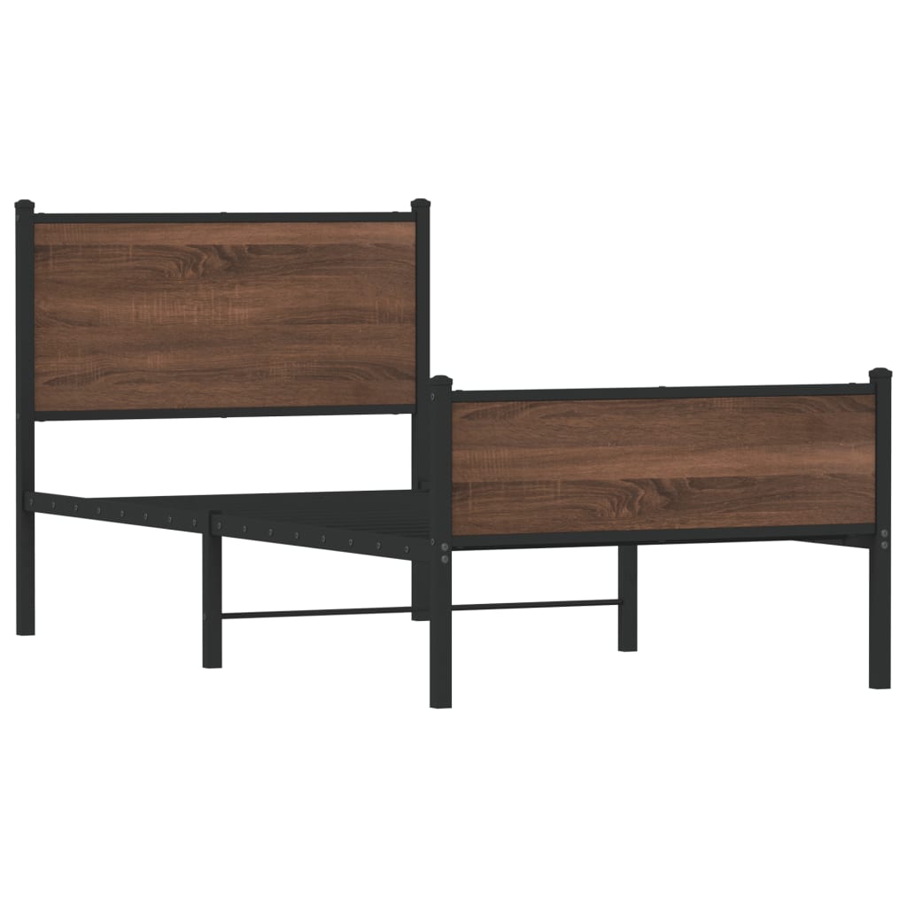 Metal Bed Frame without Mattress Brown Oak 80x200 cm