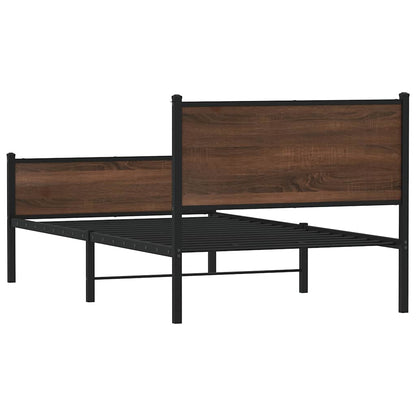 Metal Bed Frame without Mattress Brown Oak 107x203 cm