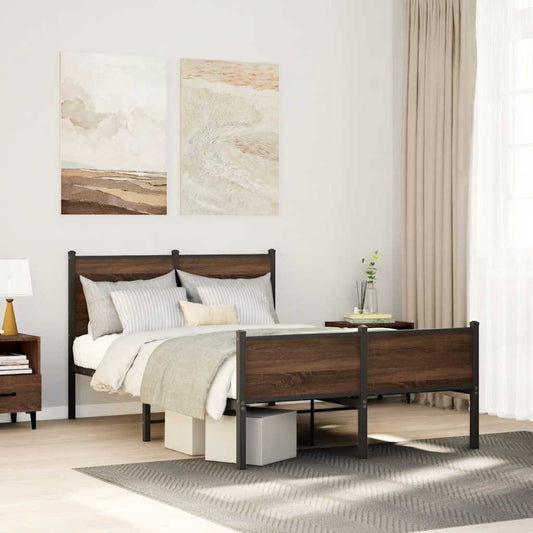 Metal Bed Frame without Mattress Brown Oak 120x200 cm