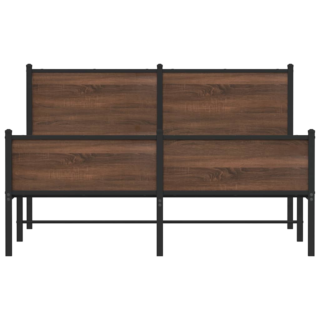 Metal Bed Frame without Mattress Brown Oak 140x190 cm
