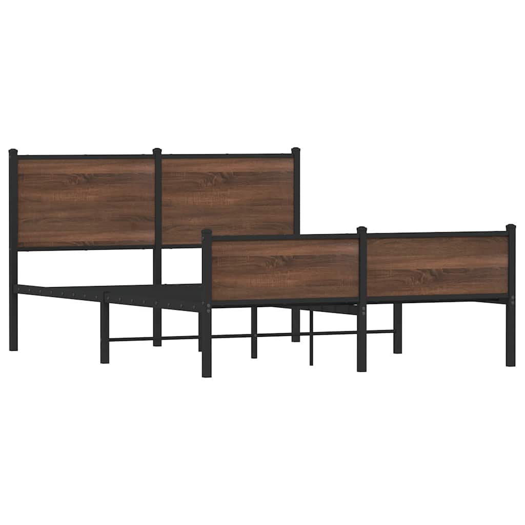 Metal Bed Frame without Mattress Brown Oak 140x200 cm