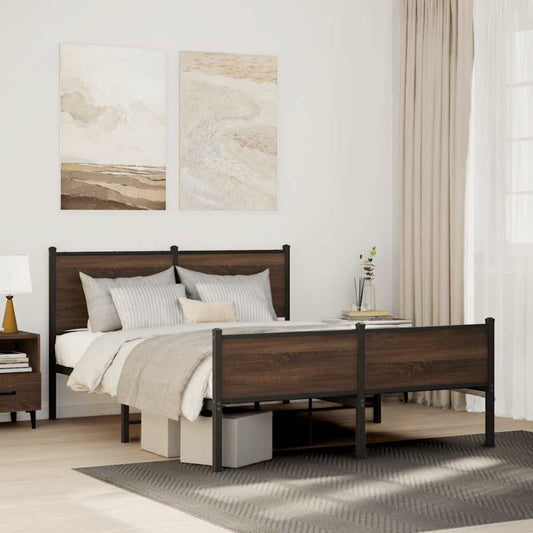 Metal Bed Frame without Mattress Brown Oak 140x200 cm