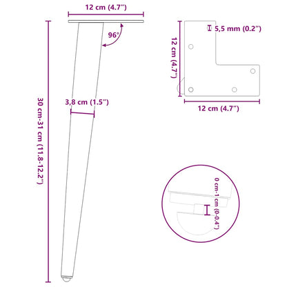 Coffee Table Legs Conical Shape 4 pcs Natural Steel 30-31 cm Steel