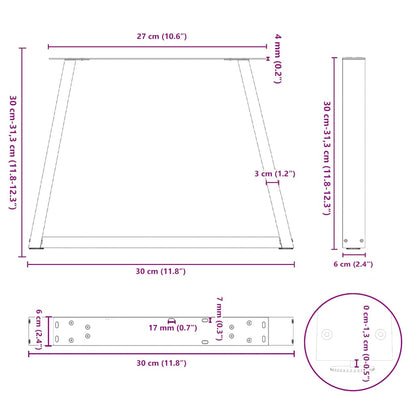 Coffee Table Legs V-Shape 2 pcs Natural Steel 30x(30-31.3) cm Steel