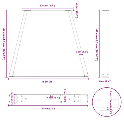 Coffee Table Legs V-Shape 2 pcs Natural Steel 38x(42-43.3) cm Steel