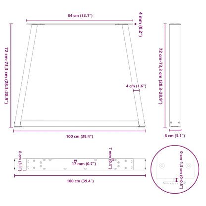 Dining Table Legs V-Shape 2 pcs Natural Steel 100x(72-73.3) cm Steel