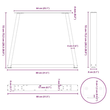 Dining Table Legs V-Shape 3 pcs Anthracite 80x(72-73.3) cm Steel