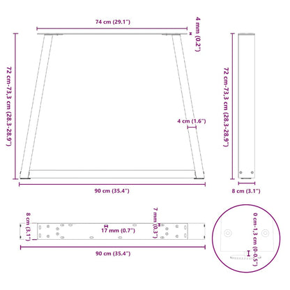 Dining Table Legs V-Shape 3 pcs Black 90x(72-73.3) cm Steel