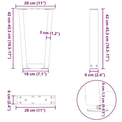 Coffee Table Legs V-Shape 2 pcs Anthracite 28x(42-43.3) cm Steel