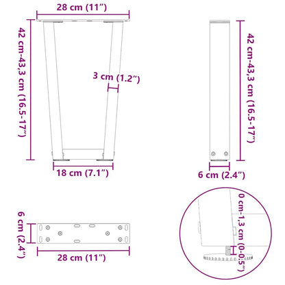Coffee Table Legs V-Shape 2 pcs Natural Steel 28x(42-43.3) cm Steel