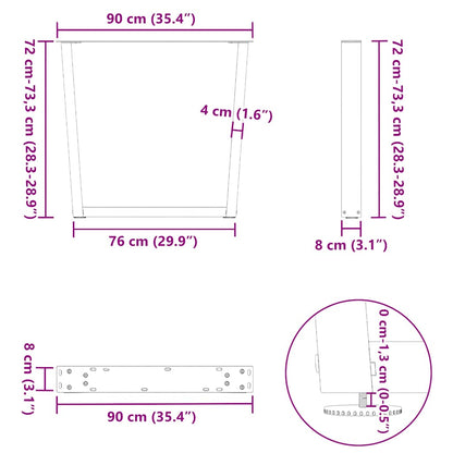 Dining Table Legs V-Shape 3 pcs Natural Steel 90x(72-73.3) cm Steel
