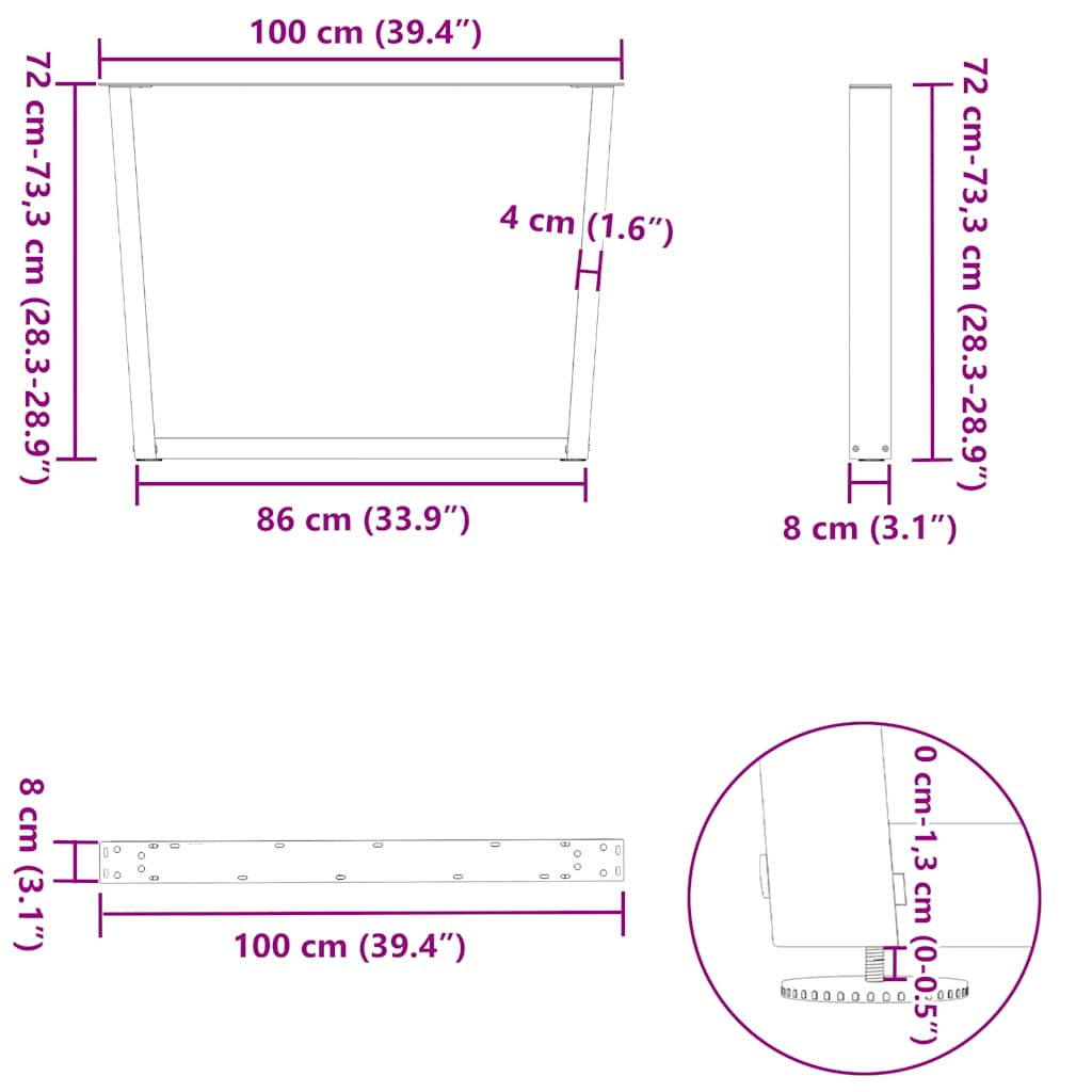 Dining Table Legs V-Shape 3 pcs Anthracite 100x(72-73.3) cm Steel