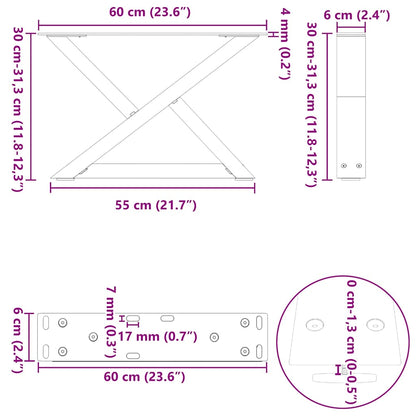 Coffee Table Legs 2 pcs Anthracite 60x(30-31.3) cm Steel