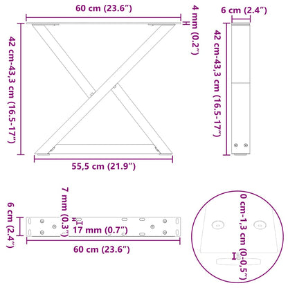 Coffee Table Legs 2 pcs Natural Steel 60x(42-43.3) cm Steel