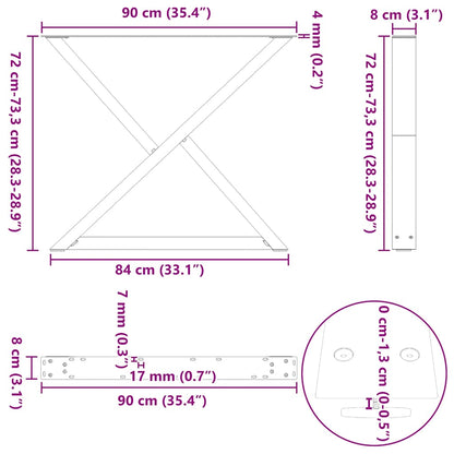Dining Table Legs 2 pcs Black 90x(72-73.3) cm Steel
