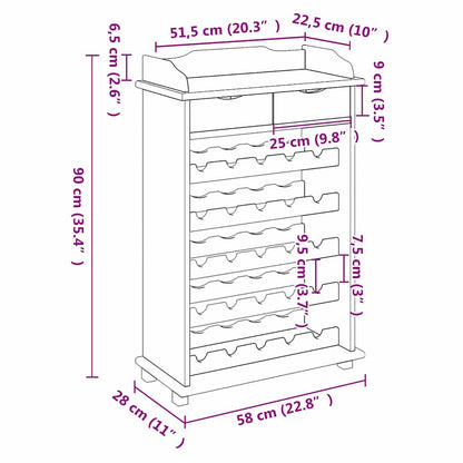 Wine Rack Natural 58 x 28 x 90 cm Solid Pine Wood