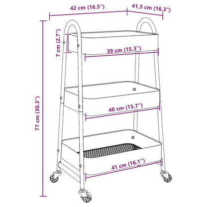 Storage Trolley 3-Tier Pink 42x41.5x77 cm Steel