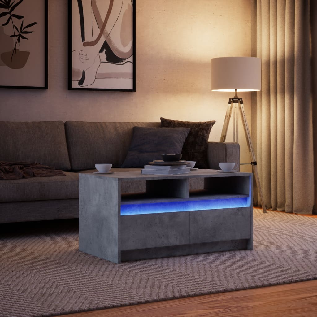 Coffee Table with LED Lights Concrete Grey Engineered Wood