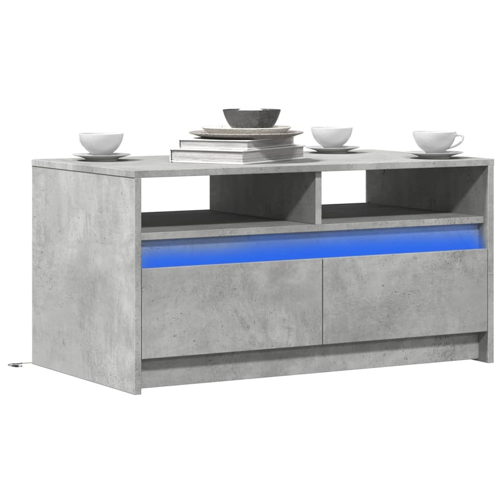 Coffee Table with LED Lights Concrete Grey Engineered Wood