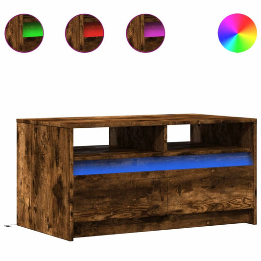 Coffee Table with LED Lights Smoked Oak Engineered Wood