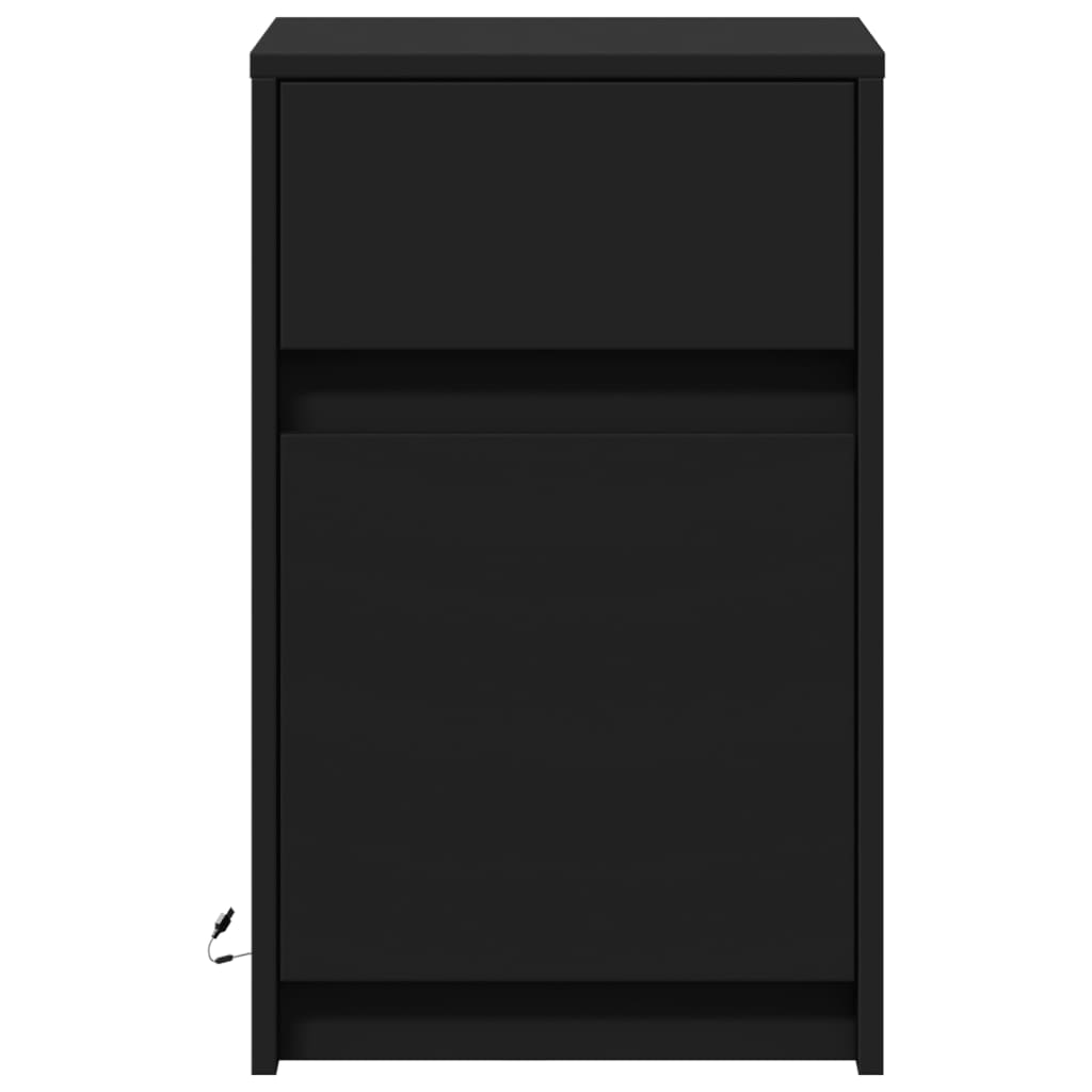 Bedside Cabinet with LED Lights Black Engineered Wood